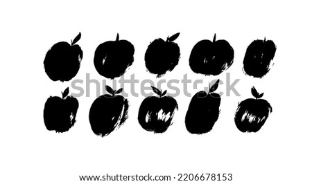 Hand drawn apple silhouettes collection. Brush drawn apples ink illustrations. Abstract fruit painted with a dry brush isolated on white background. Vintage, retro and sketch style.  Royalty-Free Stock Photo #2206678153