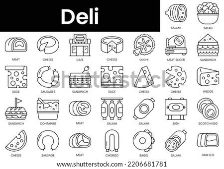 Set of outline deli icons. Minimalist thin linear web icon set. vector illustration. Royalty-Free Stock Photo #2206681781