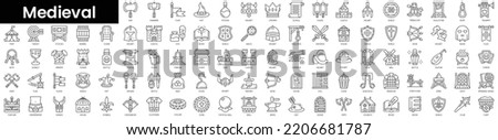 Set of outline medieval icons. Minimalist thin linear web icon set. vector illustration. Royalty-Free Stock Photo #2206681787