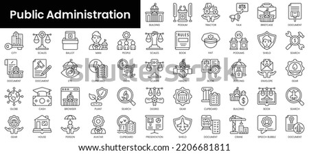 Set of outline public administration icons. Minimalist thin linear web icon set. vector illustration. Royalty-Free Stock Photo #2206681811