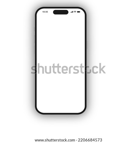 Smartphone mockup template with top navigation bar including time, gsm and wifi signal, dynamic island and battery, generation 14 with shadow