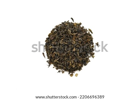 Natural Ceylon Green Tea on white background. Top view. Close up. High resolution stock photos. 