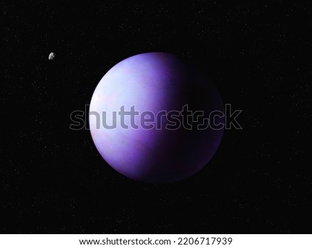 Realistic planet with atmosphere. Fantastic exoplanet, sci-fi background. Alien planet in space with asteroid.