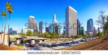 the skyline of los angeles on a sunny day