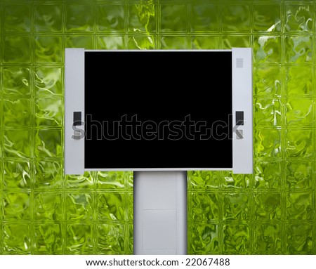 Blank advertising billboard with abstract green glass background