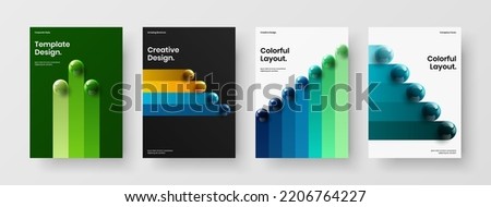 Simple flyer vector design template collection. Unique 3D spheres annual report concept bundle.