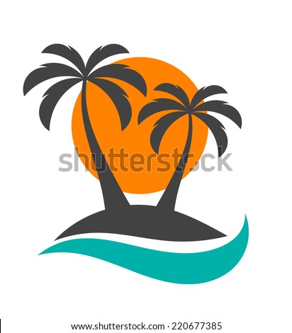 Palm trees silhouette on island. Vector illustration