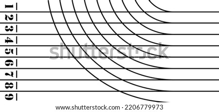 Cartoon running track with lane numbers or track numbers. Place where people exercise or sport place. lanes of running track. Start, finish point, sport field. Raceway, lines and numbers from top view Royalty-Free Stock Photo #2206779973