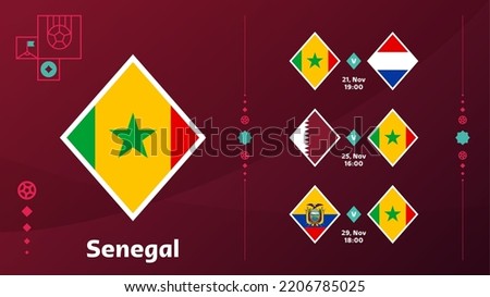 senegal national team Schedule matches in the final stage at the 2022 Football World Championship. Vector illustration of world football 2022 matches..