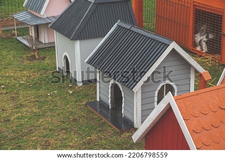 Colorful miniature houses. Urban city background banner.The layout of the many small houses in the village in the summer. Houses for cute rabbits
