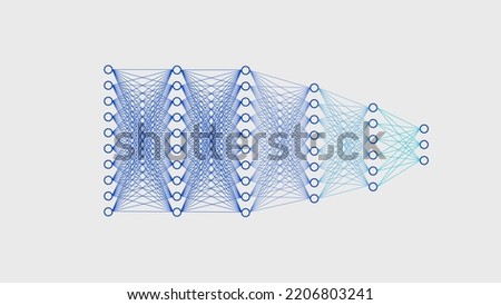 Architecture of convolutional neural network in vector. How ai work. Data science, machine learning, artificial intelligence. Input and output layers with 4 hidden layers. Royalty-Free Stock Photo #2206803241