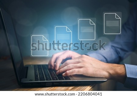 man working computer with file icon in screen