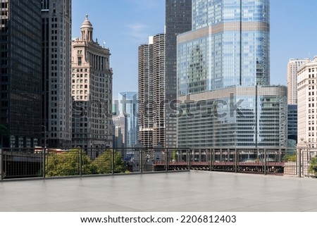 Skyscrapers Cityscape Downtown, Chicago Skyline Buildings. Beautiful Real Estate. Day time. Empty rooftop View. Success concept.