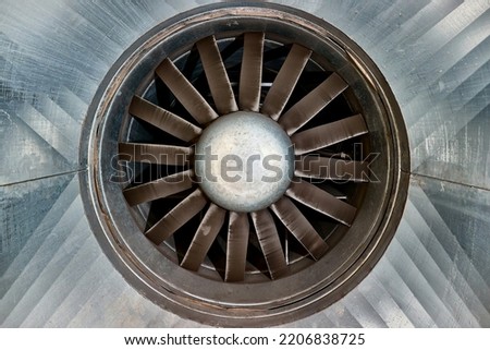Big industrial jet fan or metal compressor blades Royalty-Free Stock Photo #2206838725