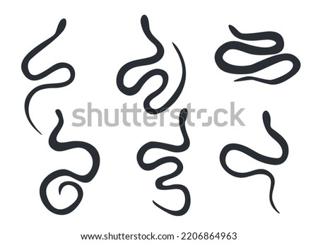 Snakes dark silhouettes. Isolated on white background, vector illustration