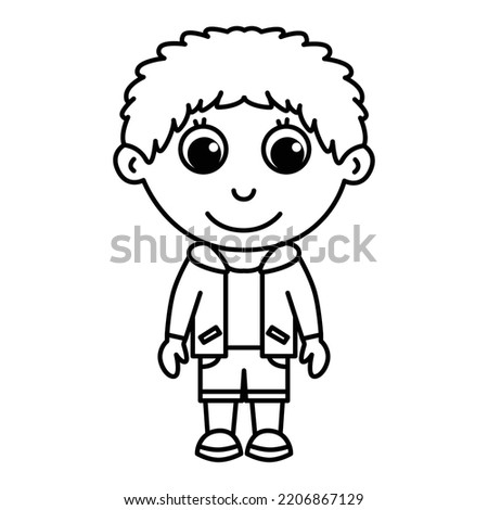 Funny boy cartoon characters vector illustration. For kids coloring book.