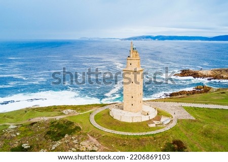 Tower of Hercules or Torre de Hercules is an ancient Roman lighthouse in A Coruna in Galicia, Spain Royalty-Free Stock Photo #2206869103