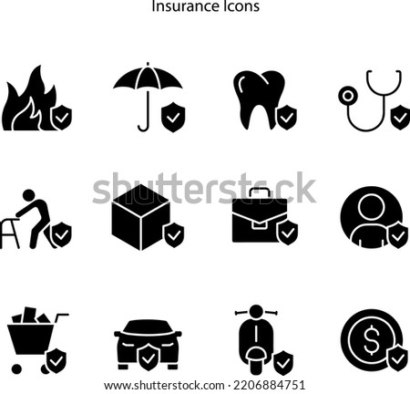 Insurance line icons set. Family care, risk, help service. Car accident, flood insurance, flight protection icons. money savings, 