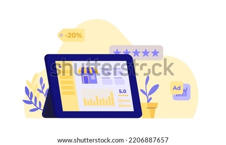 Digital Marketing Dashboard Online Shop Commerce Strategy Flat Vector Design Illustration Background