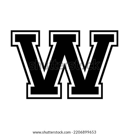 W letter college sports jersey font on white background. Isolated illustration.