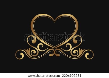 vintage border logo, heart shape, gold ornament