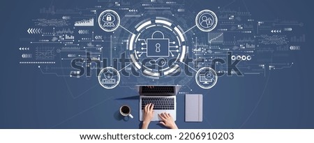 Data Security concept with person working with a laptop