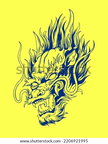 asian dragon head hand drawn illustration