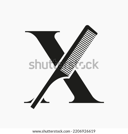 Comb Logo On Letter X For Beauty, Spa, Hair Care, Haircut Grooming Symbol
