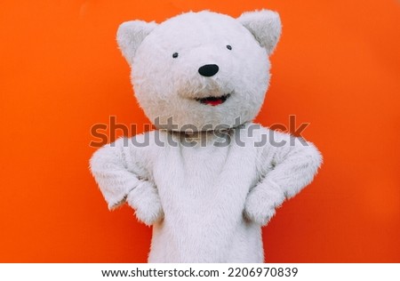 Polar bear character with a message for humanity, about global warming and pollution problems on our planet Royalty-Free Stock Photo #2206970839