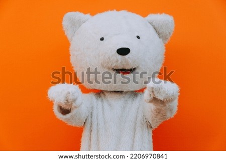 Polar bear character with a message for humanity, about global warming and pollution problems on our planet Royalty-Free Stock Photo #2206970841