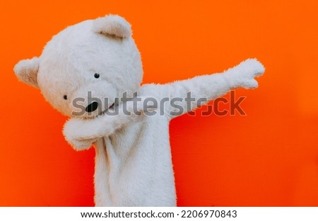 Polar bear character with a message for humanity, about global warming and pollution problems on our planet Royalty-Free Stock Photo #2206970843