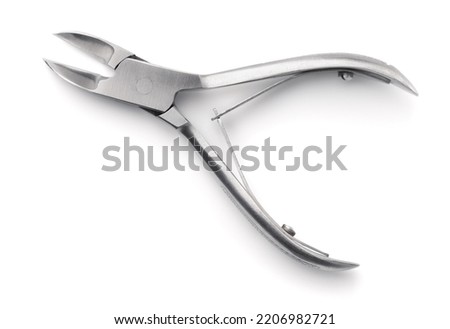 Top view of professional nail clippers isolated on white Royalty-Free Stock Photo #2206982721