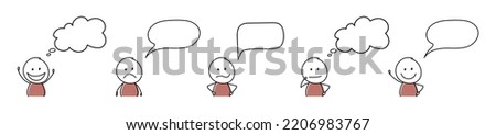 Collection of blank speech bubbles with funny stickman. Vector