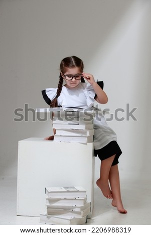 Schoolgirl with school outfit, School uniform, on white background