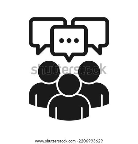 Group of people and chat bubble icon set. Teamwork, speech balloon, talking person filled vector symbol.