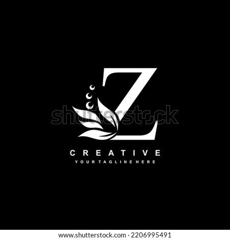 White letter Z logo design with flourish ornaments. logo Z with floral and leaf ornaments. Z beautiful logo. luxury letter Z logo design