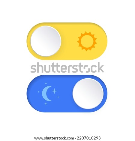 Switch element button for light or dark theme. Digital toggle symbol. Day night mode icon for application. Indicator for smartphone. Frontend control realistic vector illustration on white background. Royalty-Free Stock Photo #2207010293