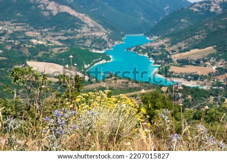 Summer landscape with beatiful Fiastra lake in Italy