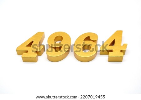    Number 4964 is made of gold-painted teak, 1 centimeter thick, placed on a white background to visualize it in 3D.                                