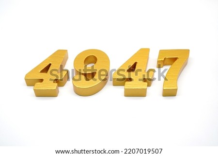   Number 4947 is made of gold-painted teak, 1 centimeter thick, placed on a white background to visualize it in 3D.                                