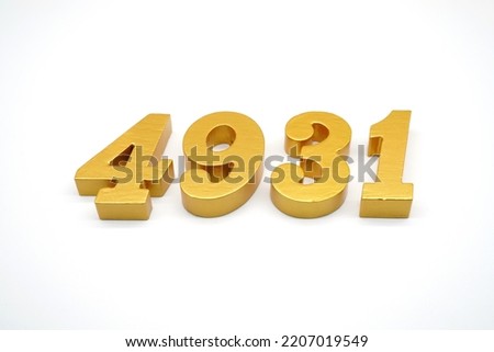  Number 4931 is made of gold-painted teak, 1 centimeter thick, placed on a white background to visualize it in 3D.                              
