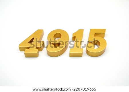    Number 4915 is made of gold-painted teak, 1 centimeter thick, placed on a white background to visualize it in 3D.                              