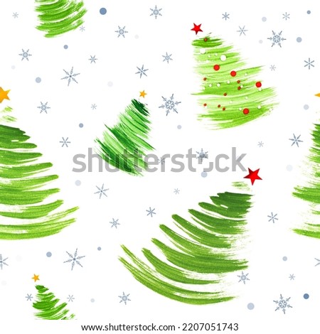 seamless Christmas pattern with Christmas trees and snowflakes on a white isolated background