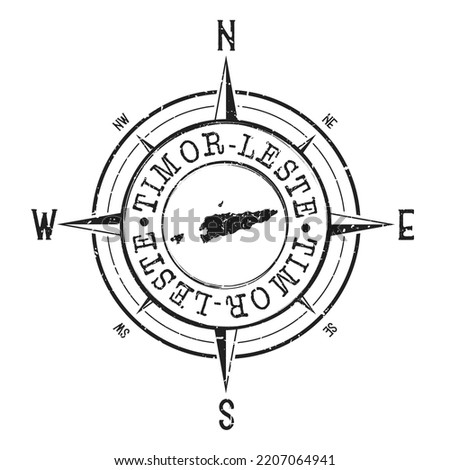 Timor-Leste Stamp Map Compass Adventure. Illustration Travel Country Symbol. Seal Expedition Wind Rose Icon.