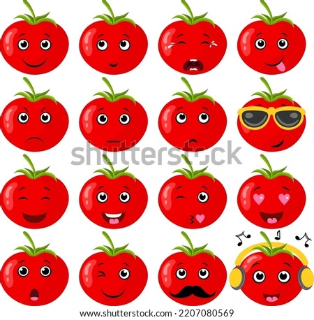 Set of a fresh red tomato with different expressions
