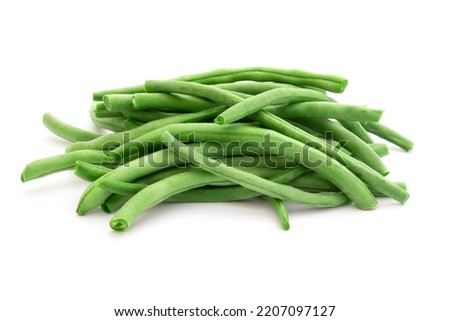 pile of green beans isolated on a white background Royalty-Free Stock Photo #2207097127