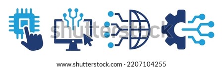 Digital tech icon set. Circuit, computer, digital transformation and internet connection icon. Vector illustration. Royalty-Free Stock Photo #2207104255