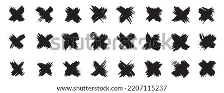 X mark icon set. Grunge cross, brush drawn X symbol, vote silhouette, scribble crosses, error button, freehand check sign, wrong decision pictogram, failed vector illustration