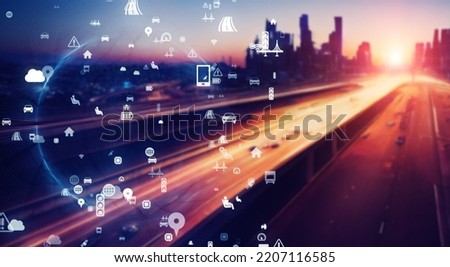 urban transport and network. Wide angle visual for banners or advertisements. Royalty-Free Stock Photo #2207116585