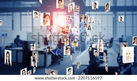 multinational people and communication network. Wide angle visual for banners or advertisements.